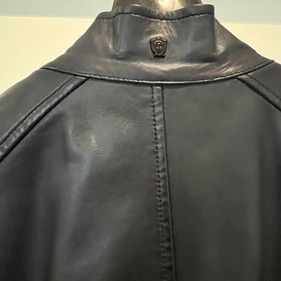 Massimo dutti leather racing jacket in dark blue - Picture 9 of 10